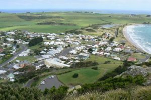 View of Stanley from 'The Nut' volcanic rock crest (143