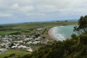 View of Stanley from 'The Nut' volcanic rock crest (143
