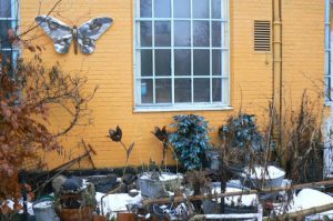Outside a sculpture gallery