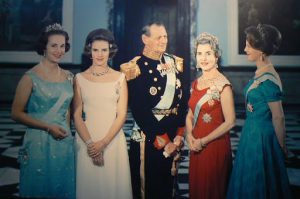 Queen Margrethe is at the far right looking at her