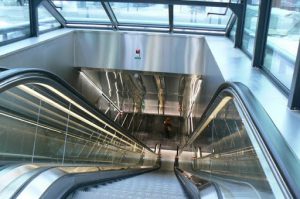 Gleaming escalator in train station