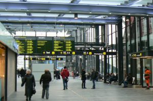 The modern interior of Malmo's train station