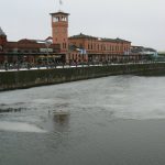 View of train station from across the canal