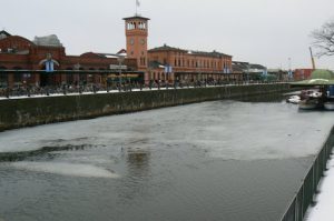 View of train station from across the canal