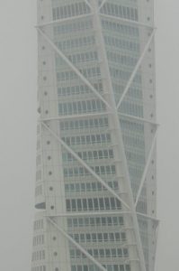 Close-up of the Turning Torso, a spectacular twisting skyscraper, 190