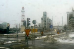 Malmo port area (blurry image taken from a bus on