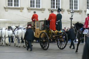 Queen's procession from parliament after formal reception for foreign ambassadors