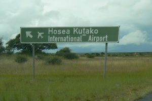 Windhoek airport sign (20 miles from the city)