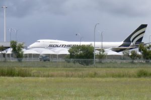 A huge B747 cargo plane is used to ship in