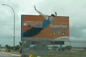 Billboard at airport; Windhoek is well connected to the internet.