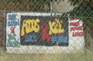 Painted wall posters in a primary school yard in Mariental