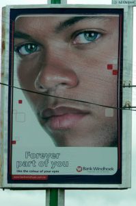 Bank billboard with handsome Namibian man of mixed racial heritage