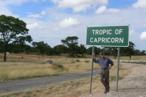 Tropic of Capricorn (monument on left in background); marks