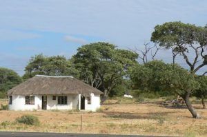 Abandoned thatch-roof house