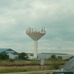Water tower with cell phone transmitters on top
