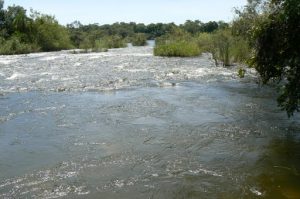 The Okavango River drops four meters in a series of