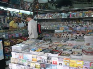 Brazil - Sao Paulo - newspaper stalls sell many serious