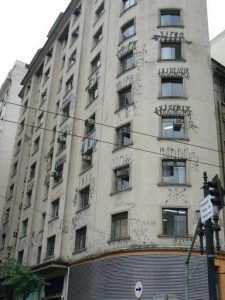 Brazil - Sao Paulo - office building loaded with graffiti