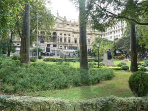 Brazil - Sao Paulo - Plaza Ramos with municipal theatre