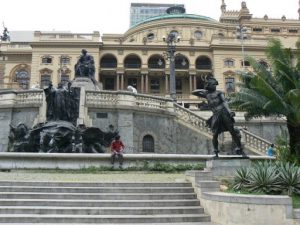 Brazil - Sao Paulo - Plaza Ramos statue details with