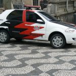 Brazil - Sao Paulo -colorful police car and decorative sidewalk
