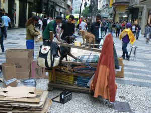 Brazil - Sao Paulo - homeless denizens with cardboard huts and