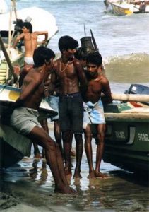 Galle-pushing fishing boats out to sea