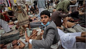 Yemen - Injured fighters receiving care in makeshift center (photo credit: