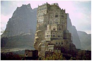 Yemen - Huge nine-story structure of houses built atop rock