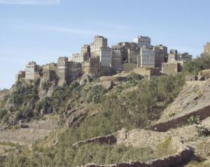 Yemen - Hajjara town built on a rock foundation with traditional
