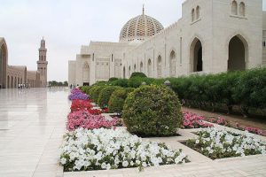 Oman - Muscat, Sultan Qaboos bin Said Grand-Mosque with flowers