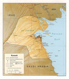 Kuwait map; The country covers an area of 17,820 square