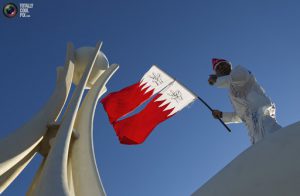 Bahrain - protester at Pearl monument