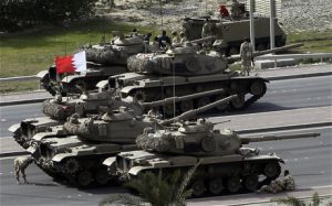 Bahraini army tanks take position near Pearl Square in Manama