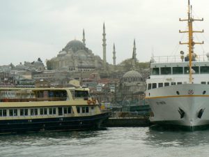Turkey, Istanbul - there are many mosques surrounding the harbor.