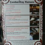 Turkey, Istanbul -price list of Cemberlitas bath house in the city