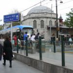 Turkey, Istanbul - modern tram and ancient mosque