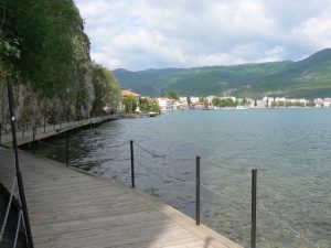 Macedonia, Ohrid City - boardwalk along lake