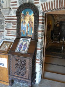 Macedonia, Ohrid City - interior shrine and collection box (pray and