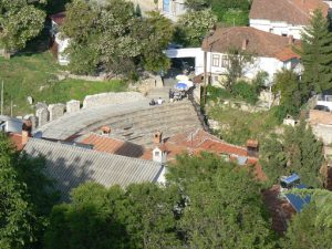 Macedonia, Ohrid City - Roman amphitheatre and gladiator pit; now a