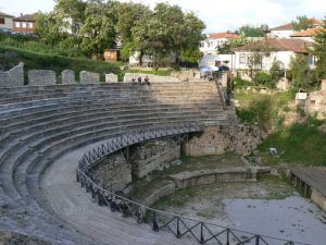 Macedonia, Ohrid City - Roman amphitheatre and gladiator pit; now a