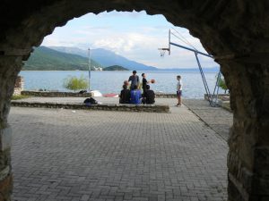 Macedonia, Ohrid City - old archway and young residents