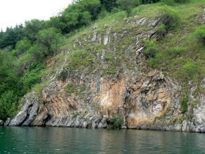 Macedonia, Ohrid Lake - prehistoric rock strata uplifted by very