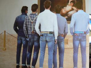 Ukraine, Odessa - advertisement for jeans
