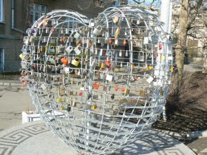 Ukraine, Odessa - heart of locks symbolizing committed loves