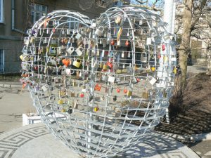 Ukraine, Odessa - heart of locks symbolizing committed loves