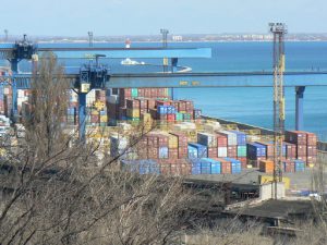 Ukraine, Odessa - shipping containers in the port