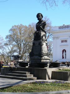 Ukraine, Odessa - Pushkin statue in front of city hall