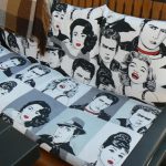 Ukraine, Odessa - cafe seat cushions on bul Derybasivska
