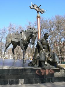Ukraine, Odessa - statue of an historic hero in Staro-Bazarny